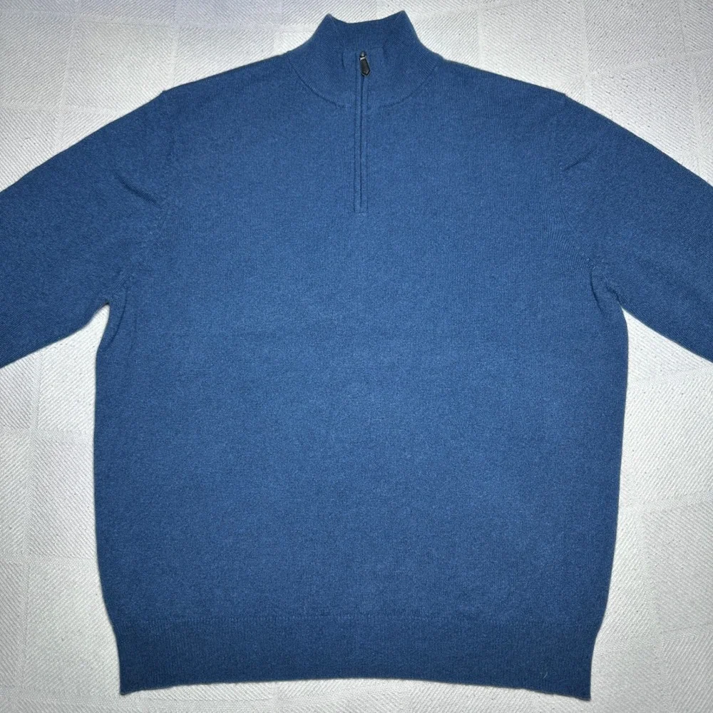 Jos A Bank 1/4 Zip Sweater Mens XL 100% Cashmere Knit Travelers Collection Blue